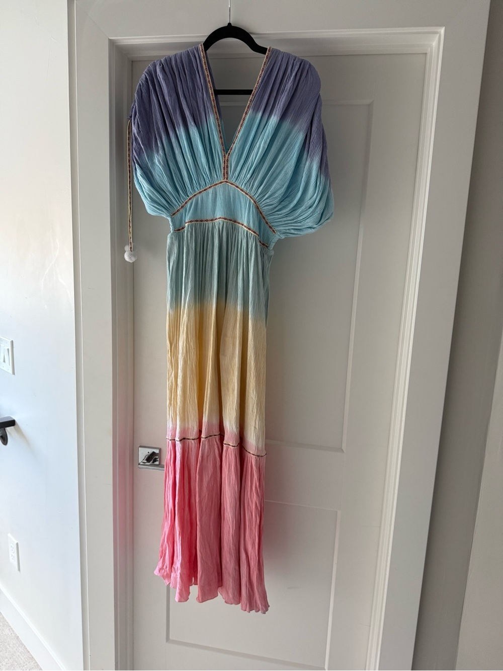 Pitusa Lavender-to-Aqua Ombre Maxi Dress with Braided Trim